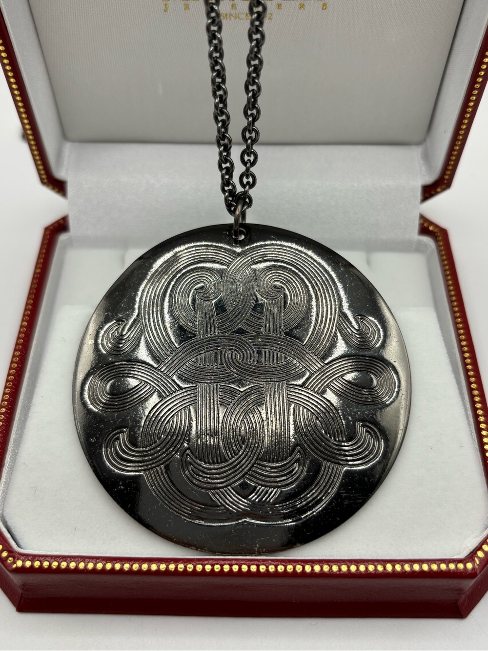 bebe Gunmetal Round Celtic-Inspired Pendant Necklace